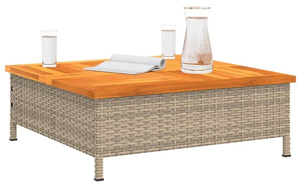 Bézs polyrattan és akácfa kerti asztal 70 x 70 x 25 cm