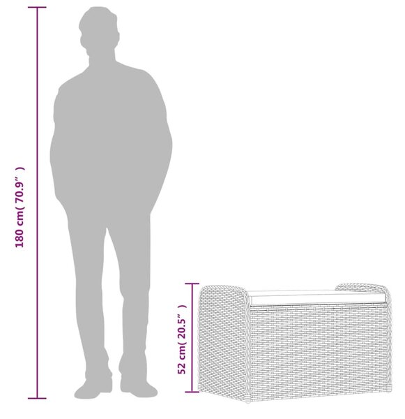 Fekete polyrattan tárolópad párnával 80 x 51 x 52 cm