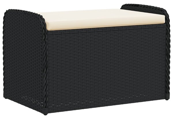 Fekete polyrattan tárolópad párnával 80 x 51 x 52 cm