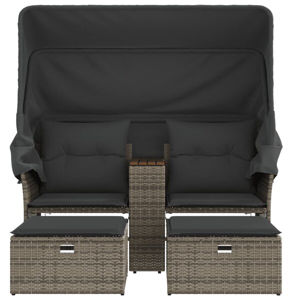 2 személyes szürke polyrattan kerti kanapé baldachinnal/székkel