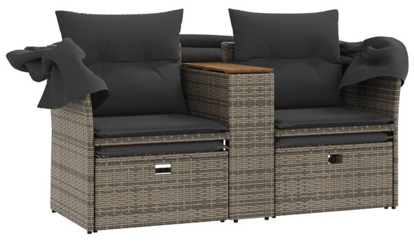 2 személyes szürke polyrattan kerti kanapé baldachinnal/székkel