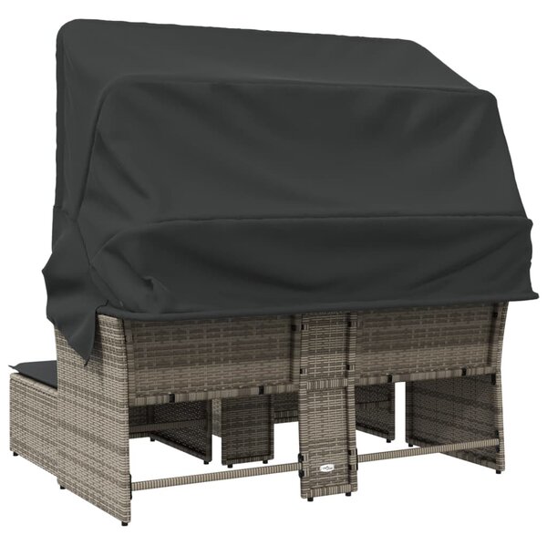2 személyes szürke polyrattan kerti kanapé baldachinnal/székkel