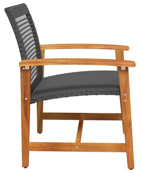 2 db fekete polyrattan és akácfa kerti szék