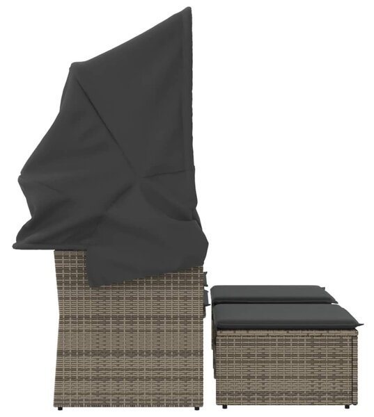 2 személyes szürke polyrattan kerti kanapé baldachinnal/székkel