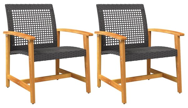 2 db fekete polyrattan és akácfa kerti szék