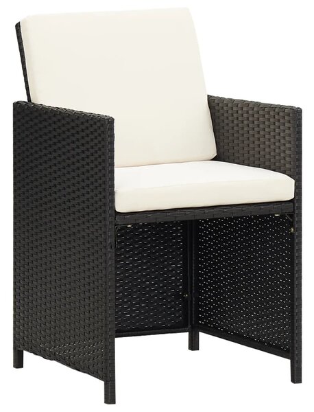 7 részes fekete polyrattan kerti étkezőgarnitúra párnákkal