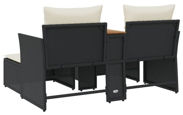2 személyes fekete polyrattan kerti kanapé zsámollyal