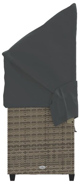 Szürke polyrattan napozóágy tetővel és párnával