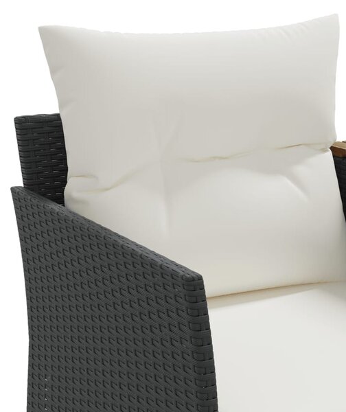 2 személyes fekete polyrattan kerti kanapé zsámollyal