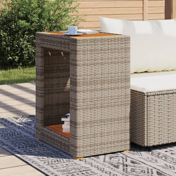 Szürke polyrattan falapos kerti kisasztal 60x40x75 cm