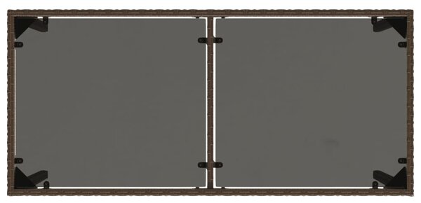 Barna polyrattan üveglapos kerti asztal 115x54x74 cm