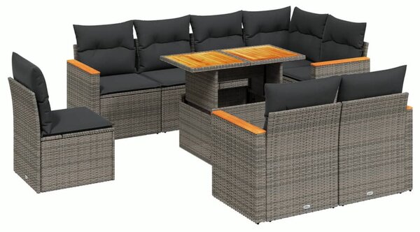 9 részes szürke polyrattan kerti ülőgarnitúra párnákkal