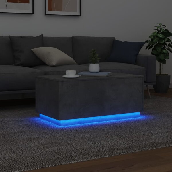 Betonszürke dohányzóasztal LED-lámpákkal 90x50x40 cm