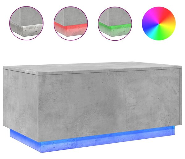 Betonszürke dohányzóasztal LED-lámpákkal 90x50x40 cm