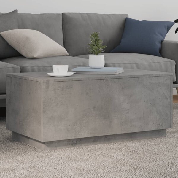 Betonszürke dohányzóasztal LED-lámpákkal 90x50x40 cm