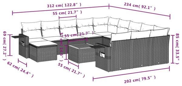 13részes vegyes bézs polyrattan kerti ülőgarnitúra párnákkal