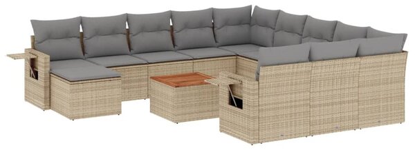 13részes vegyes bézs polyrattan kerti ülőgarnitúra párnákkal