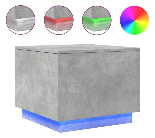 Betonszürke dohányzóasztal LED-lámpákkal 50 x 50 x 40 cm
