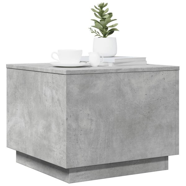 Betonszürke dohányzóasztal LED-lámpákkal 50 x 50 x 40 cm