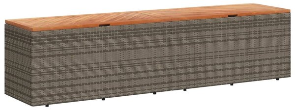 Szürke polyrattan és akácfa kerti tárolóláda 220 x 50 x 54 cm