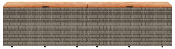 Szürke polyrattan és akácfa kerti tárolóláda 220 x 50 x 54 cm