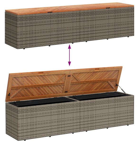 Szürke polyrattan és akácfa kerti tárolóláda 220 x 50 x 54 cm