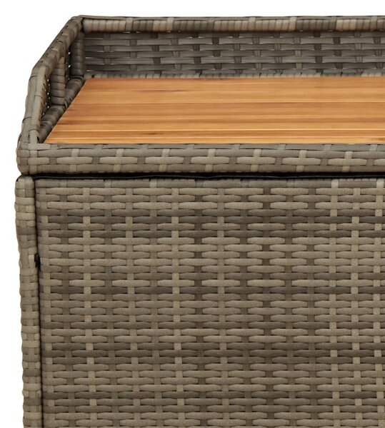 Szürke polyrattan és akácfa tárolópad 100 x 50 x 52 cm