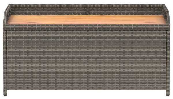 Szürke polyrattan és akácfa tárolópad 100 x 50 x 52 cm