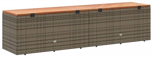 Szürke polyrattan és akácfa kerti tárolóláda 220 x 50 x 54 cm