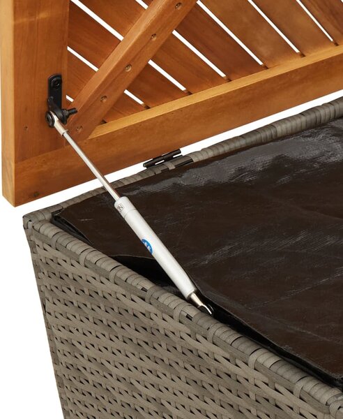 Szürke polyrattan és akácfa kerti tárolóláda 220 x 50 x 54 cm