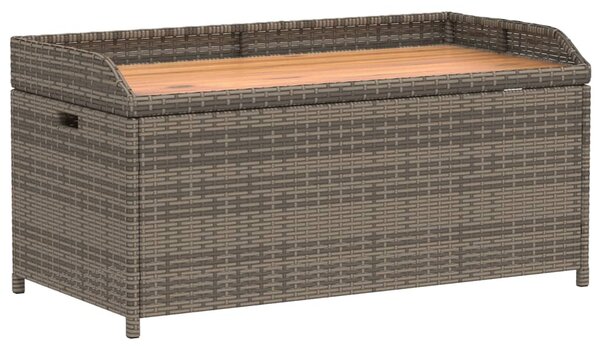 Szürke polyrattan és akácfa tárolópad 100 x 50 x 52 cm
