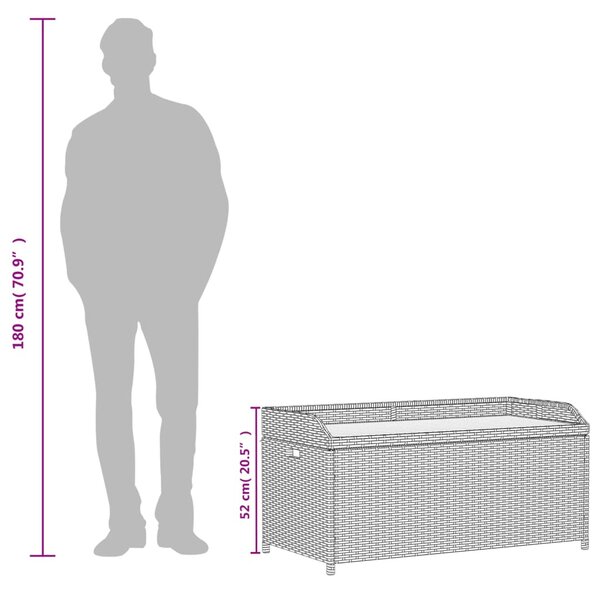 Szürke polyrattan és akácfa tárolópad 100 x 50 x 52 cm