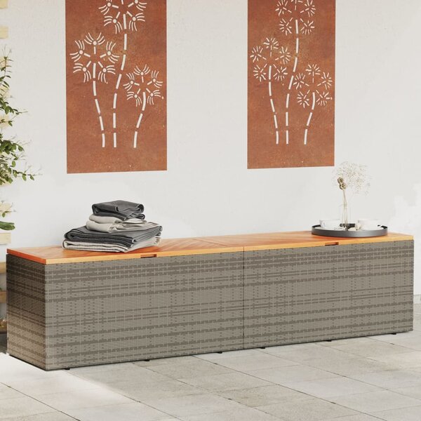 Szürke polyrattan és akácfa kerti tárolóláda 220 x 50 x 54 cm