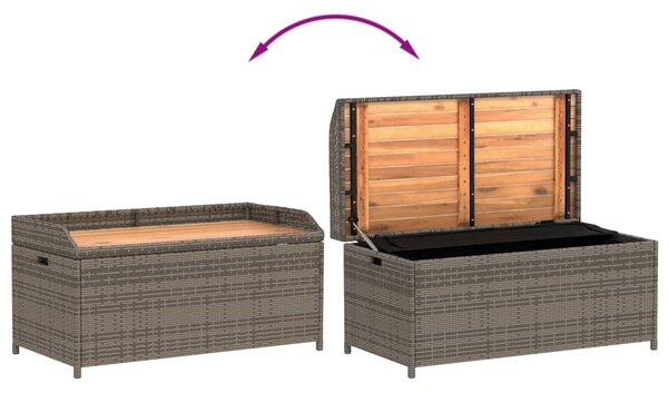 Szürke polyrattan és akácfa tárolópad 100 x 50 x 52 cm
