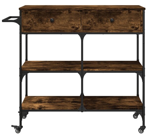 Füstös tölgy színű szerelt fa zsúrkocsi 105 x 42 x 95 cm