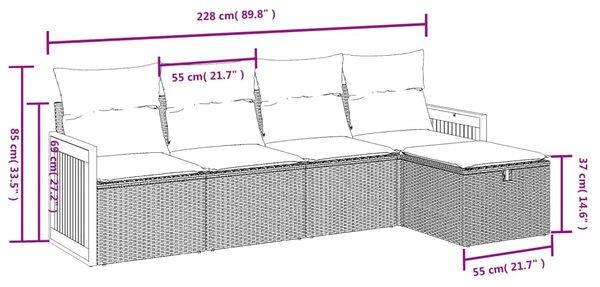 5 részes fekete polyrattan kerti kanapészett párnákkal