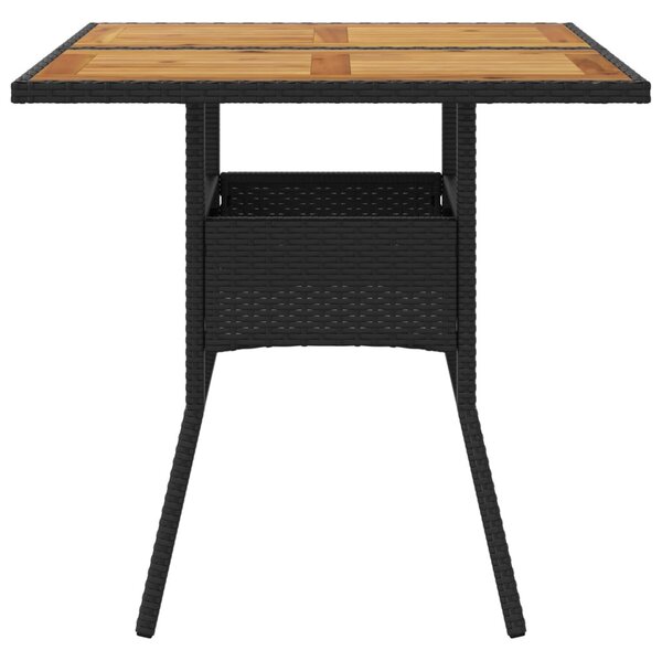 Fekete polyrattan kerti asztal akácfa lappal 80 x 80 x 75 cm
