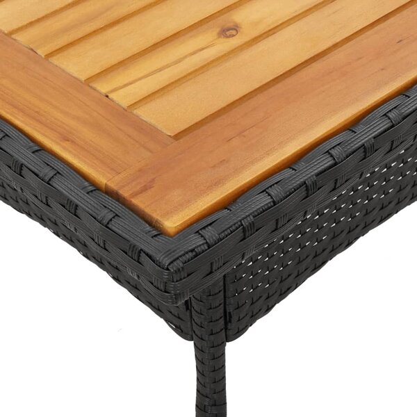 Fekete polyrattan kerti asztal akácfa lappal 80 x 80 x 75 cm