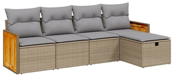 5 részes vegyes bézs polyrattan kerti ülőgarnitúra párnákkal