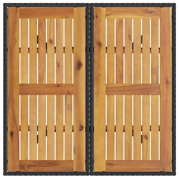 Fekete polyrattan kerti asztal akácfa lappal 80 x 80 x 75 cm