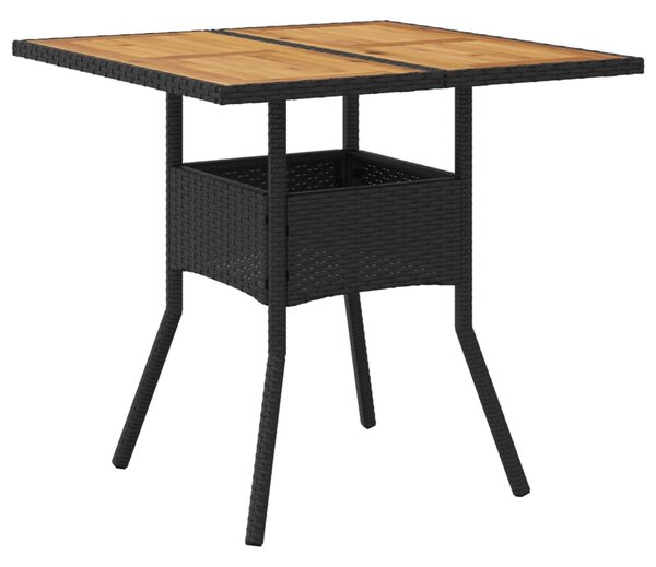 Fekete polyrattan kerti asztal akácfa lappal 80 x 80 x 75 cm