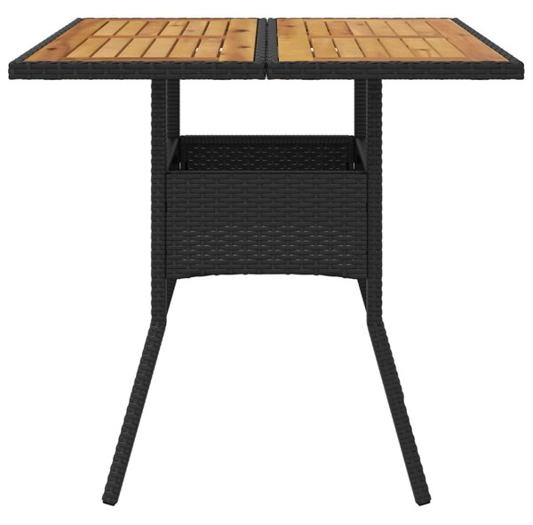 Fekete polyrattan kerti asztal akácfa lappal 80 x 80 x 75 cm