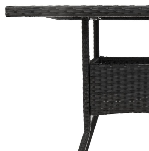 Fekete polyrattan kerti asztal akácfa lappal 80 x 80 x 75 cm
