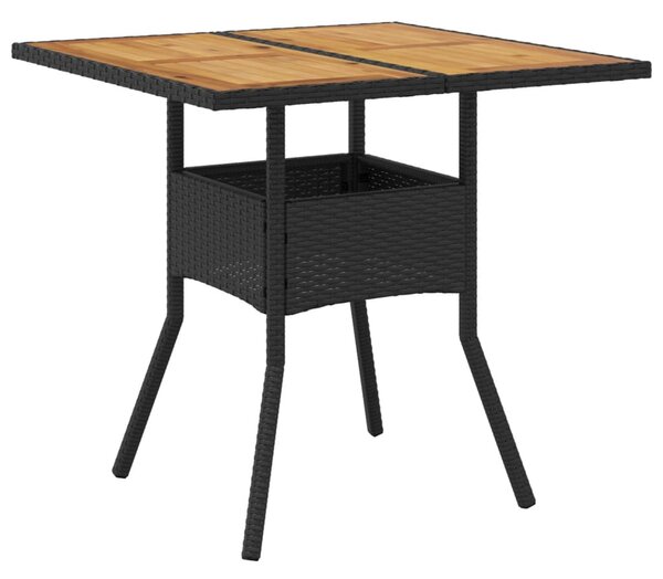 Fekete polyrattan kerti asztal akácfa lappal 80 x 80 x 75 cm