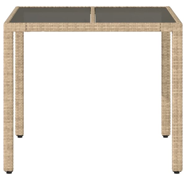 Bézs polyrattan üveglapos kerti asztal 90 x 90 x 75 cm