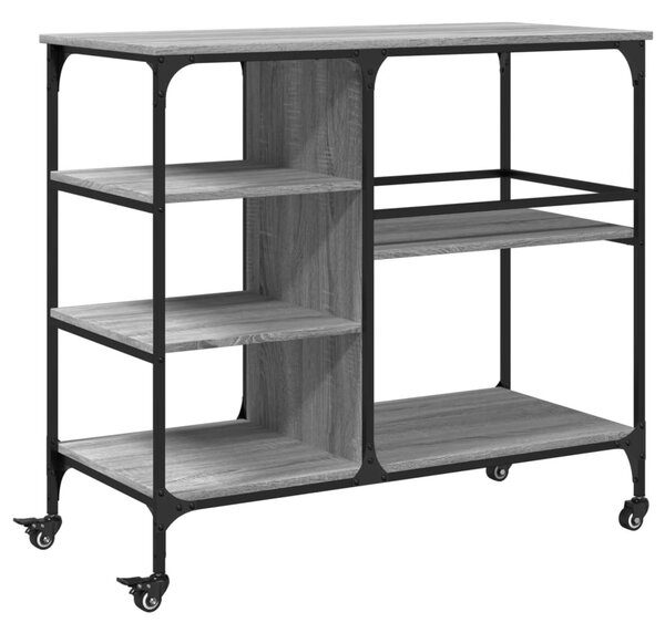 Szürke sonoma színű szerelt fa zsúrkocsi 100 x 45 x 89,5 cm