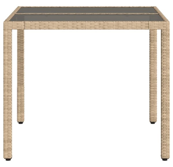 Bézs polyrattan üveglapos kerti asztal 90 x 90 x 75 cm
