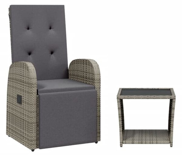2 részes szürke polyrattan kerti étkezőgarnitúra párnákkal
