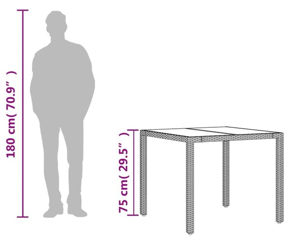 VidaXL szürke polyrattan üveglapos kerti asztal 90 x 90 x 75 cm