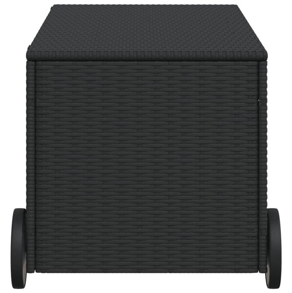 Fekete polyrattan kerti tárolóláda kerekekkel 190 L